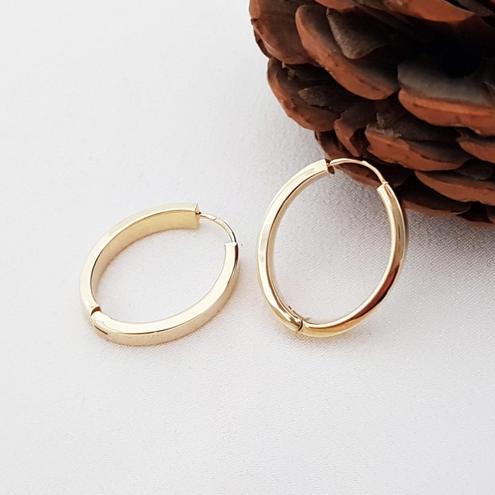 Köşeli Elips Kalın Altın Halka Küpe KP04974 Altın Plaza