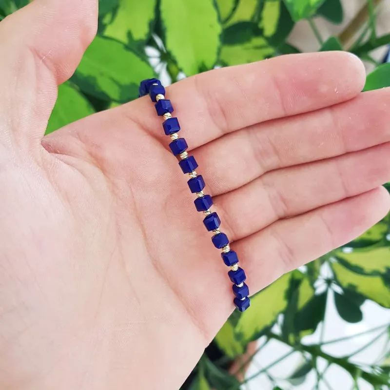 Lacivert Küp Taşlı Dorika Toplu İpli Altın Bileklik FB02327
