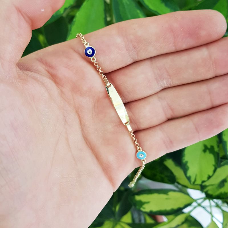 Nazar Boncuklu Kız Erkek Bebek Künyesi CK01226 Altın Plaza