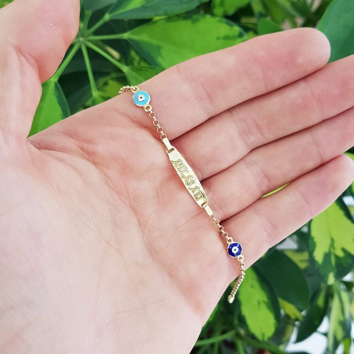 Nazar Boncuklu Kız Erkek Bebek Künyesi CK01226 Altın Plaza