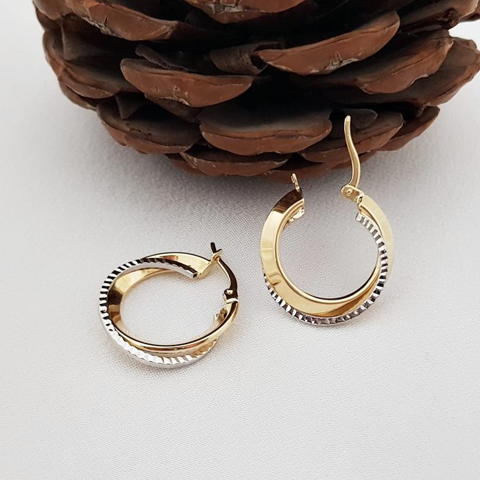 Parlak 2 Renkli Altın Halka Küpe KP04965 Altın Plaza