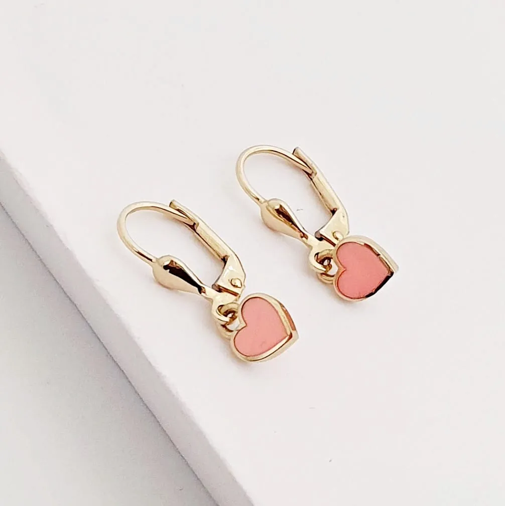 Pembe Kalp Sallantılı Altın Küpe KP09322