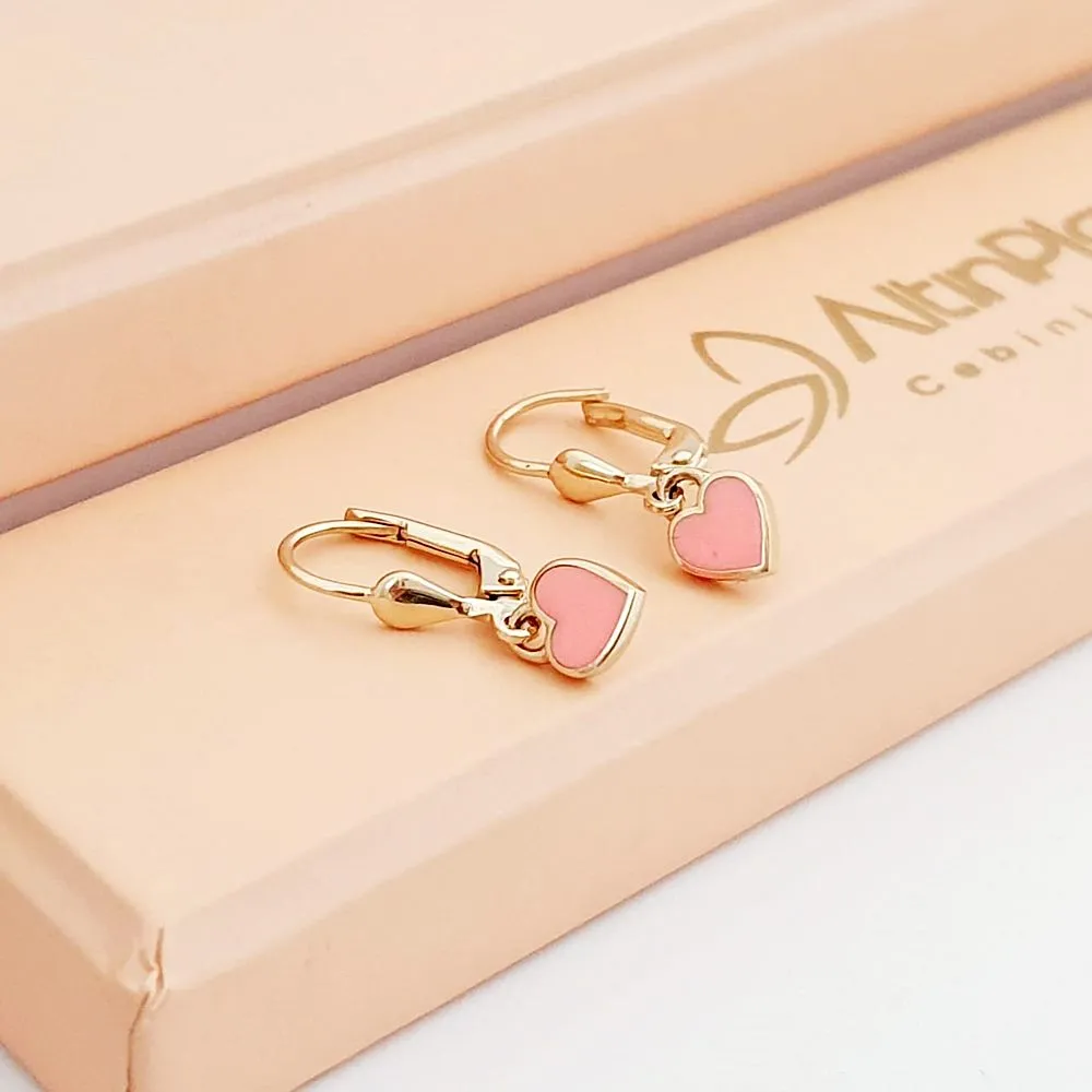 Pembe Kalp Sallantılı Altın Küpe KP09322
