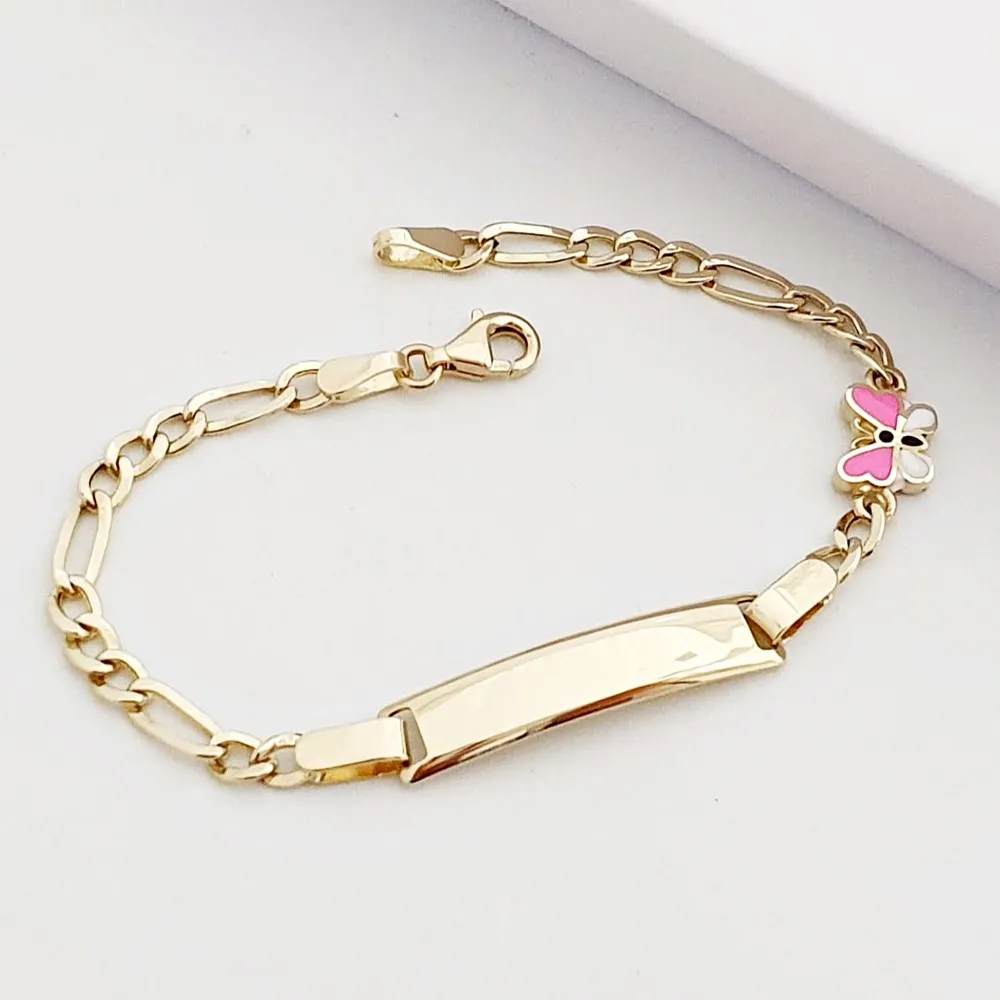 Pembe Kelebekli 14 Ayar Bebek Künyesi CK02074