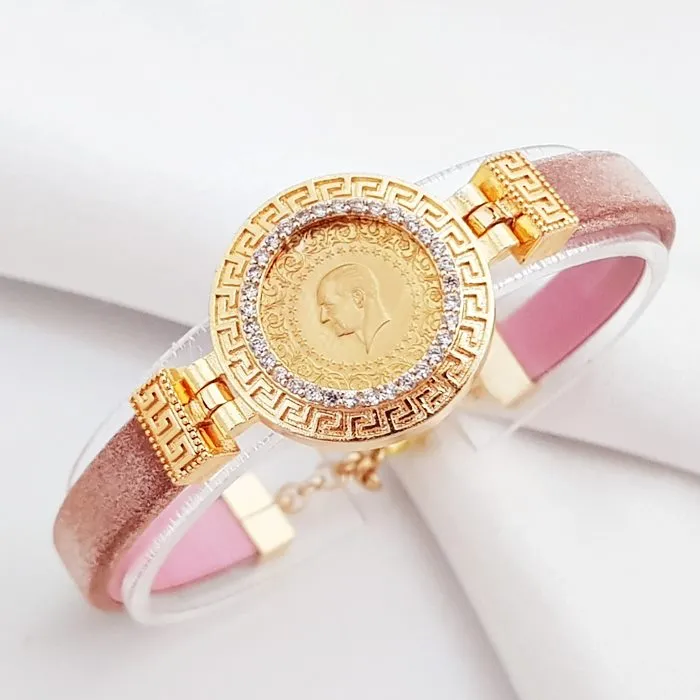Pembe Kordon Çeyrek Altınlı Bileklik FB02842