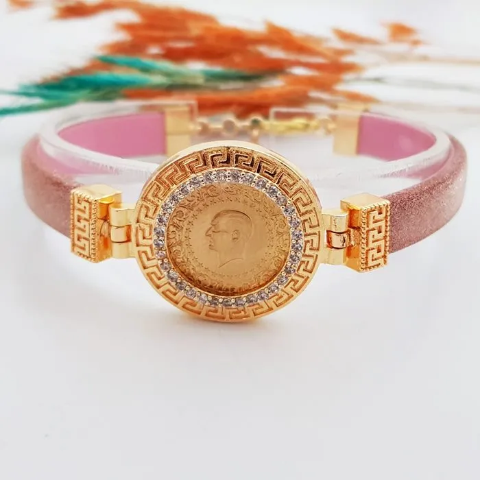 Pembe Kordon Çeyrek Altınlı Bileklik FB02842