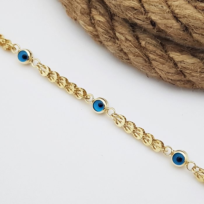 Pul Zincirli Nazar Boncuklu Altın Bileklik