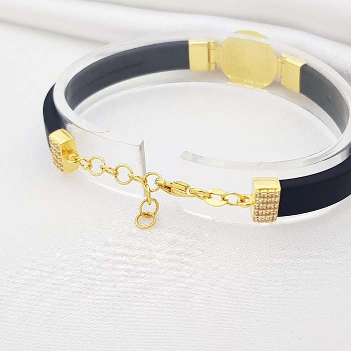 Reşat Çeyrekli Deri Taşlı Kordon Altın Bileklik FB01312