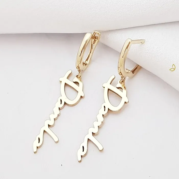 Rustik İsim Yazılan Altın Küpe KP05693
