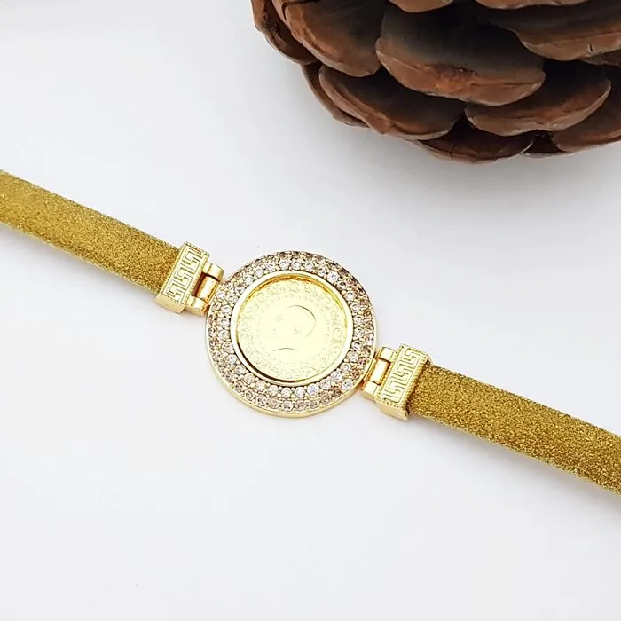 Sarı Simli Kordonlu Çeyrek Altınlı Bileklik FB02335