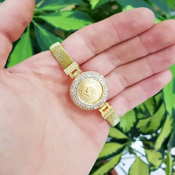 Sarı Simli Kordonlu Çeyrek Altınlı Bileklik FB02335
