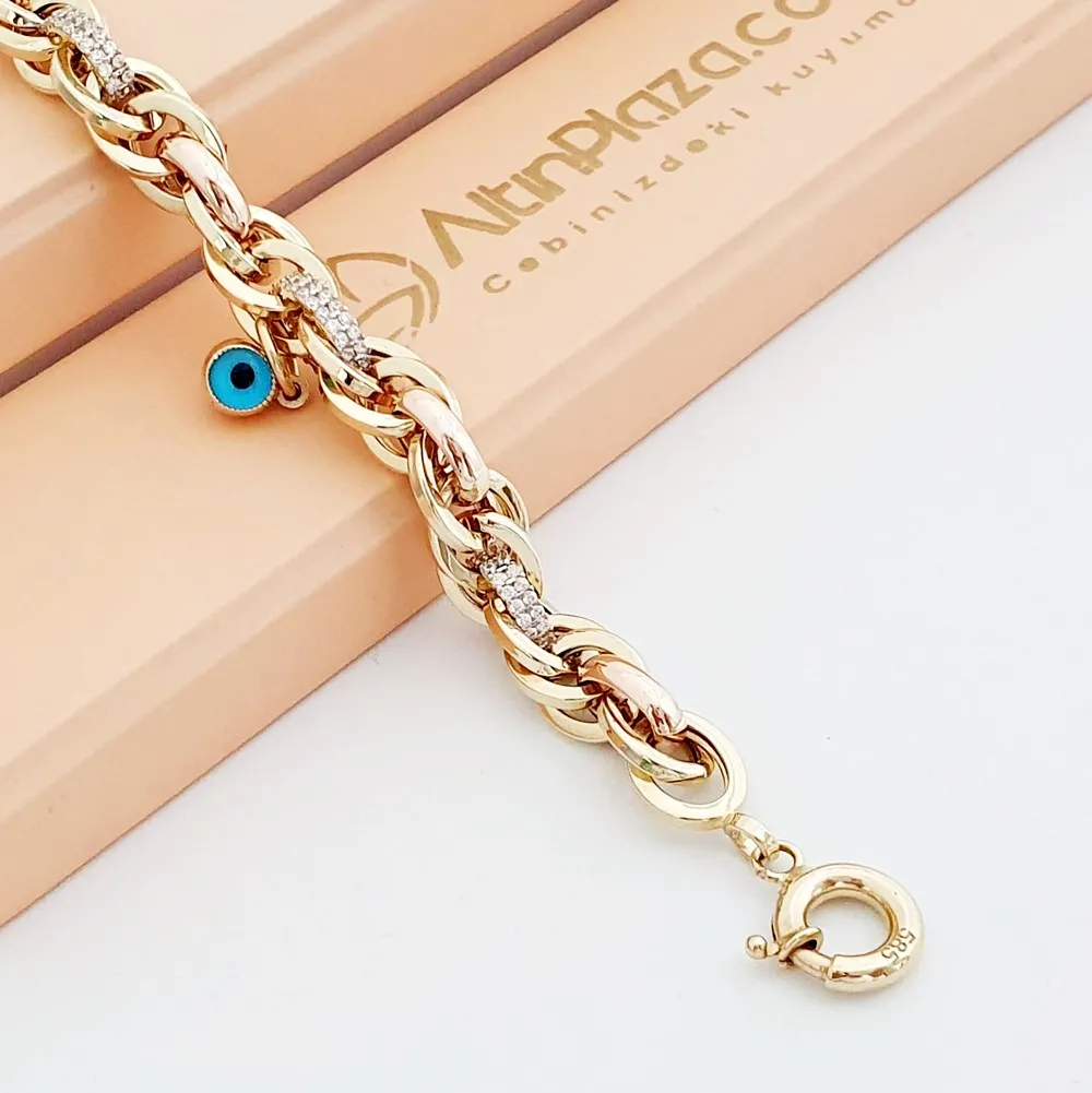 Sık Halkalı 2 Sıra Taşlı Retro Altın Bileklik KN04174