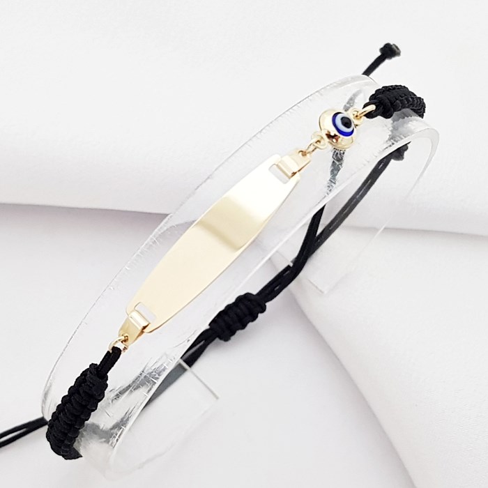 Siyah Ayarlanır İp Kordonlu Altın Erkek Bebek Künyesi