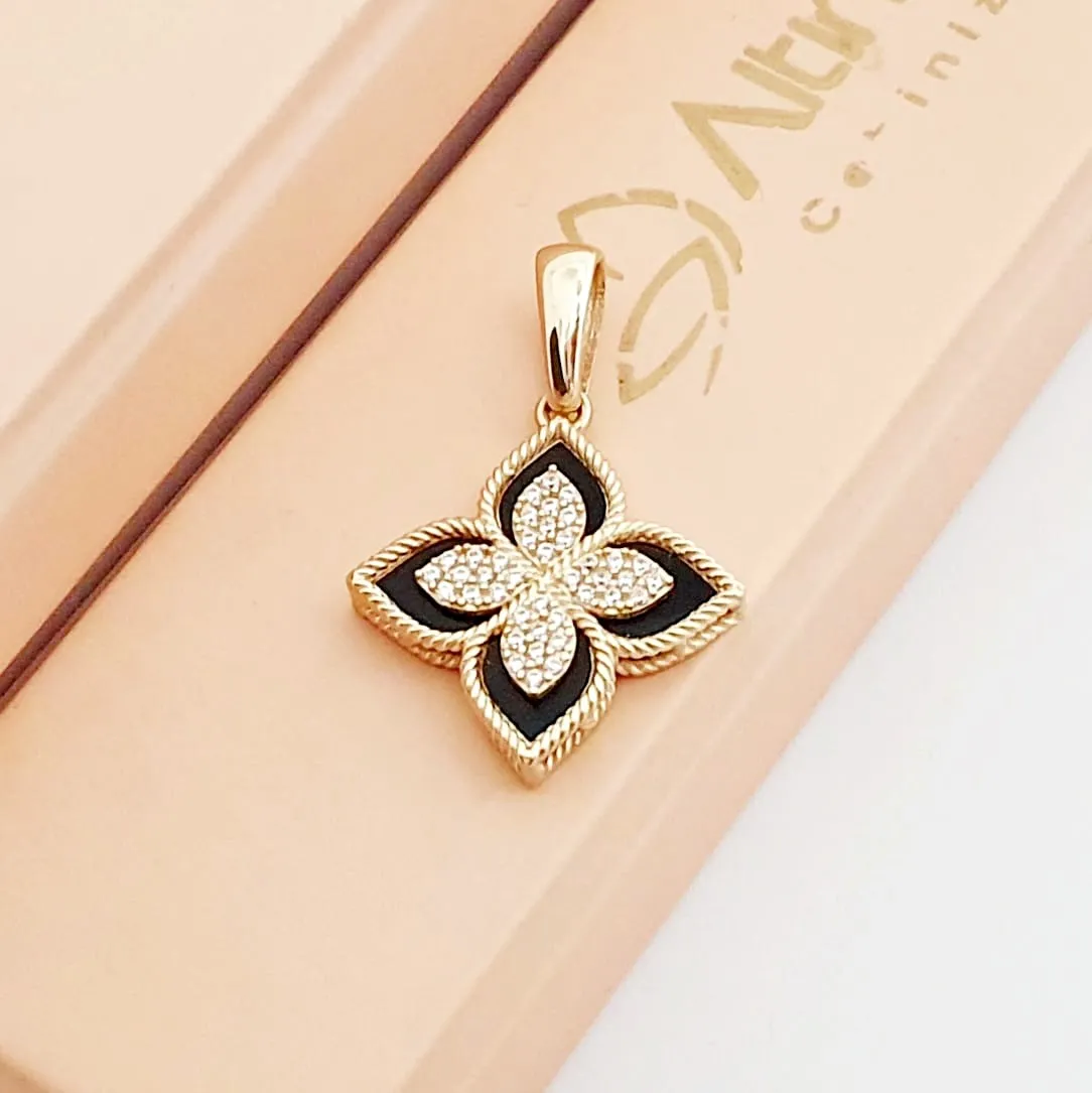 Siyah Mineli Alhambra Yonca Altın Charm KL11856