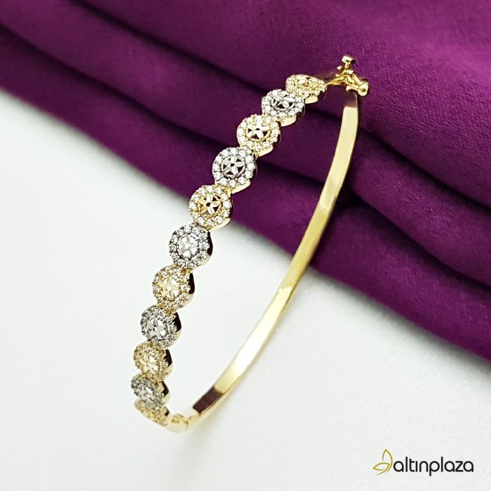+Su Yolu 14 Ayar Altın Taşlı Kelepçe Bilezik Altın Plaza