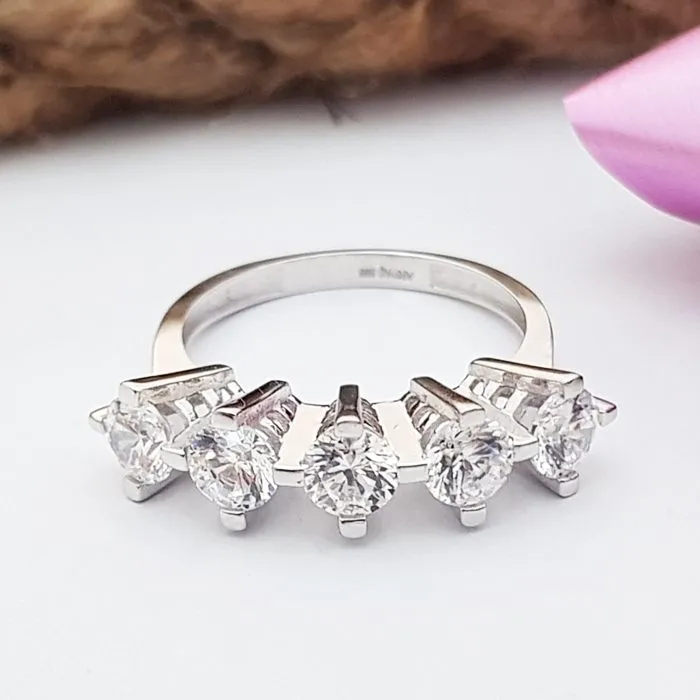 Swarovski Patentli Beyaz Altın 5 Taş Yüzük TK03001