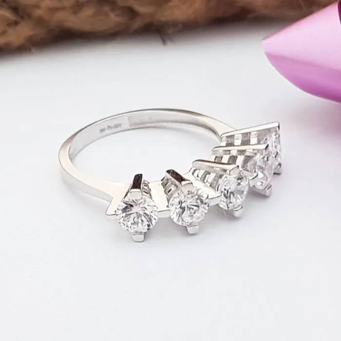 Swarovski Patentli Beyaz Altın 5 Taş Yüzük TK03001
