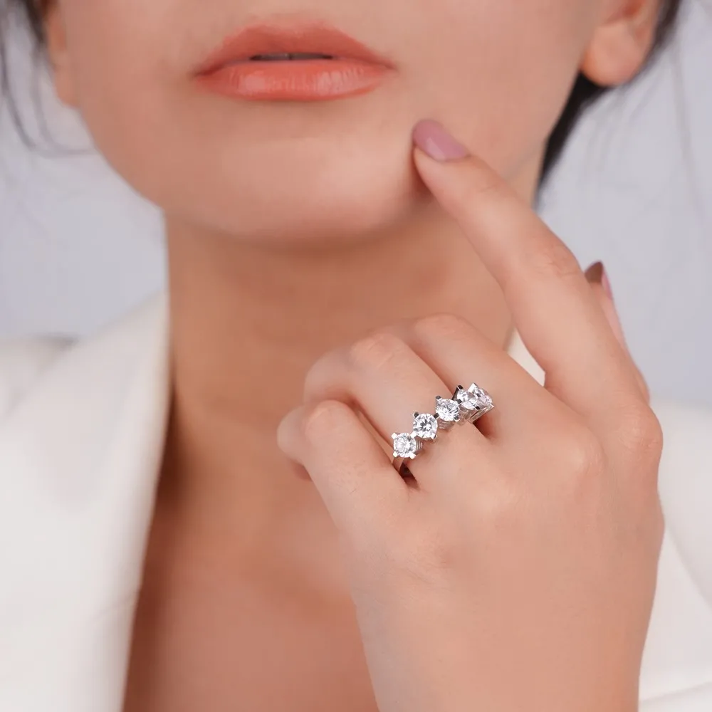 Swarovski Patentli Beyaz Altın 5 Taş Yüzük TK03001
