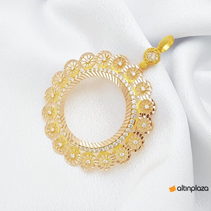 Tam Altın Takılabilen, Altın Çerçeve Kolye Modeli 2,097