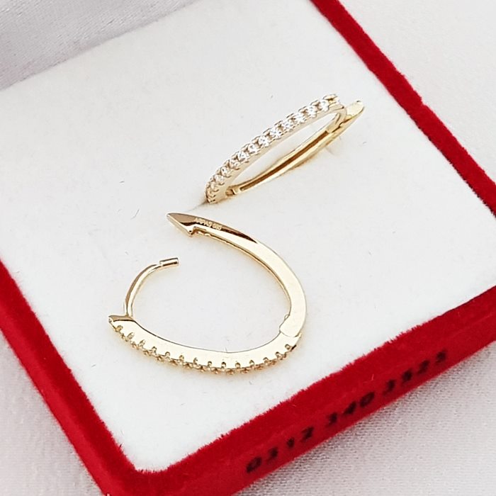 Taşlı İnce Altın Halka Küpe KP04984 Altın Plaza