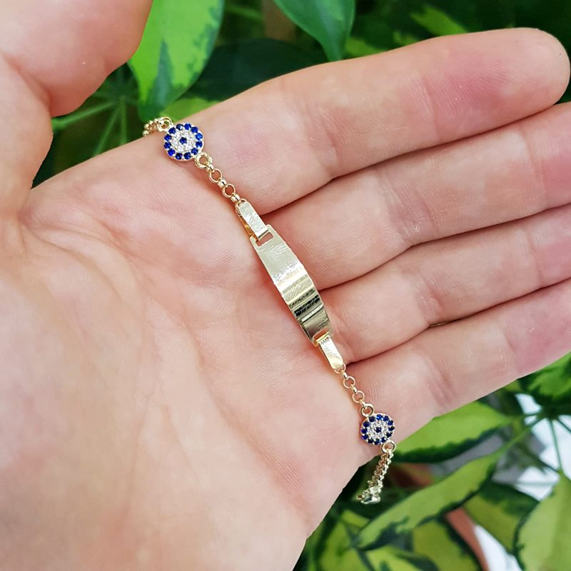 Taşlı Nazar Boncuklu Kız Bebek Künyesi CK01212