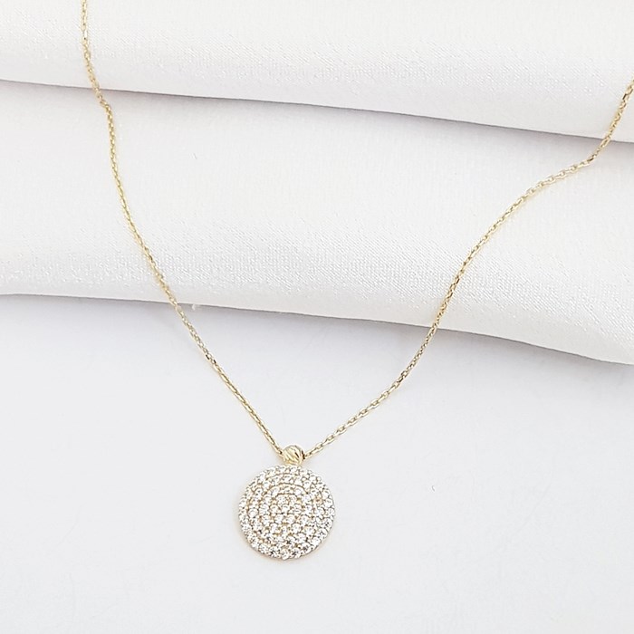 Taşlı Yuvarlak Altın Kolye KL06813 Altın Plaza