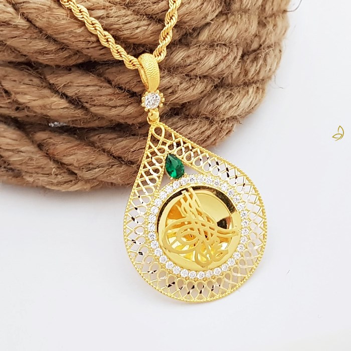 +Telkari İşlemeli 8 Ayar Altın Tuğralı Gelin Kolye Altın