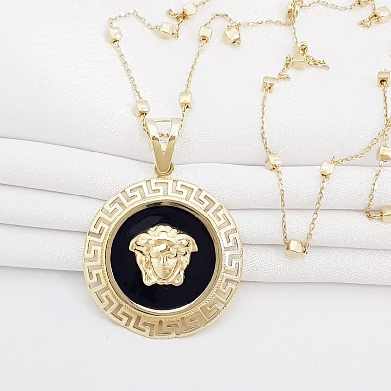 Versace Desen Büyük Boy Aslanlı Madalyon Altın Kolye KL07251