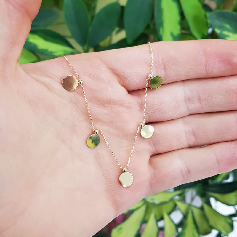 Yuvarlak 5 Pullu Zarif Altın Kolye KL06391