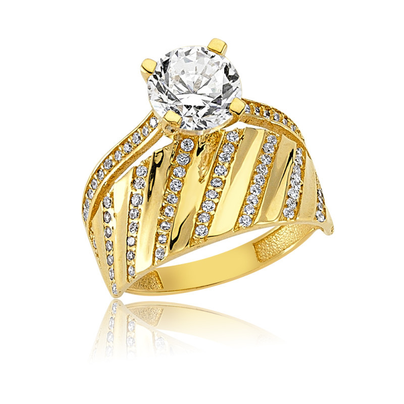 Altın Alyanslı Tektaş Yüzük Altın Plaza