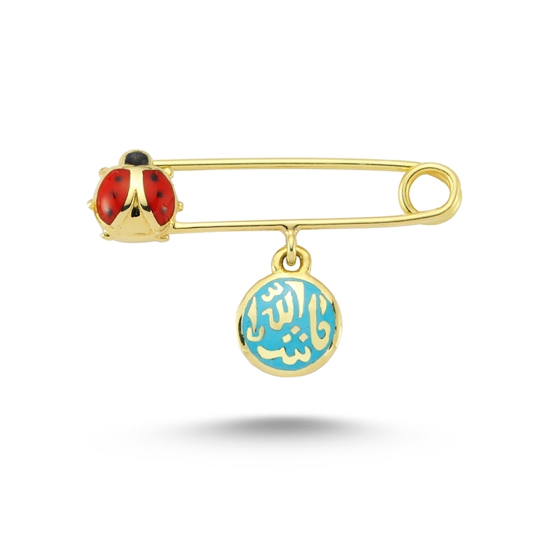 Altın Maşallah Yazılı Ve Uğur Böcekli Bebek Yaka İğnesi