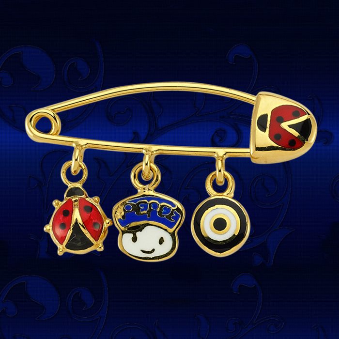 Altın Nazarlık Pepee Ve Uğur Böceğinden Oluşan Bebek Yaka İğnesi