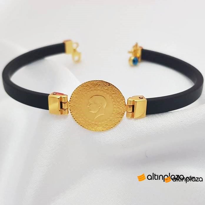 Çeyrek Altınlı Deri Kauçuk Altın Bileklik 922.76 TL + KDV