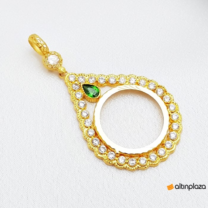 Damla Modeli Yarım Altın Takılan Çerçeve Kolye Altın Plaza