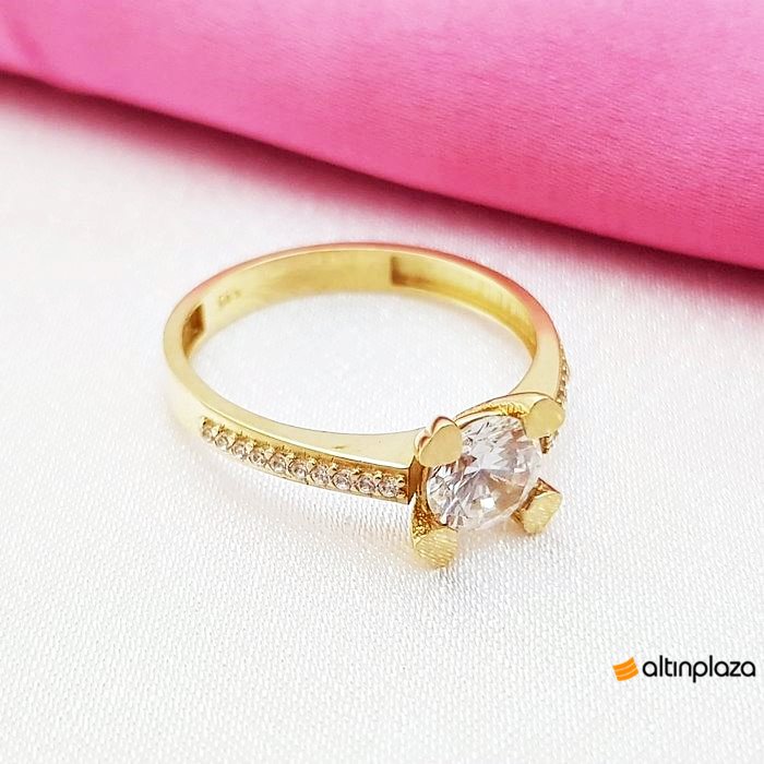 Kalpli Zarif Altın Tektaş Yüzük