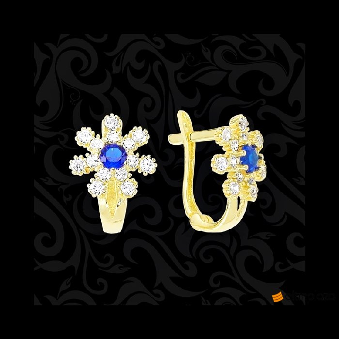 Kar Tanesi Desenli, Lacivert Taşlı Bebek Çocuk Küpeleri Altın Plaza