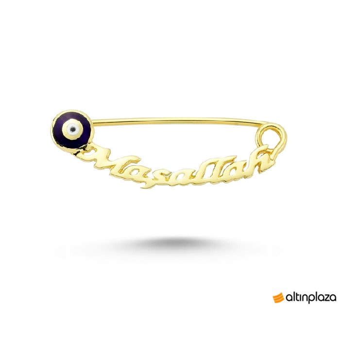 Maşallah Yazılı Nazar Boncuklu Altın Bebek İğnesi