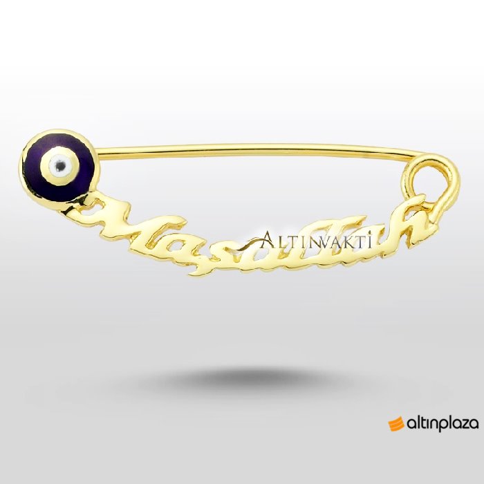 Maşallah Yazılı Nazar Boncuklu Altın Bebek İğnesi