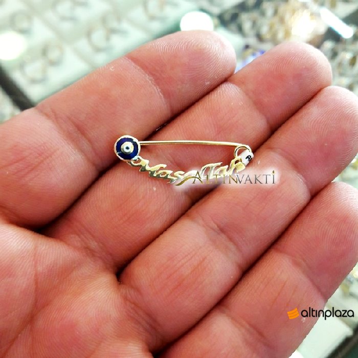 Maşallah Yazılı Nazar Boncuklu Altın Bebek İğnesi