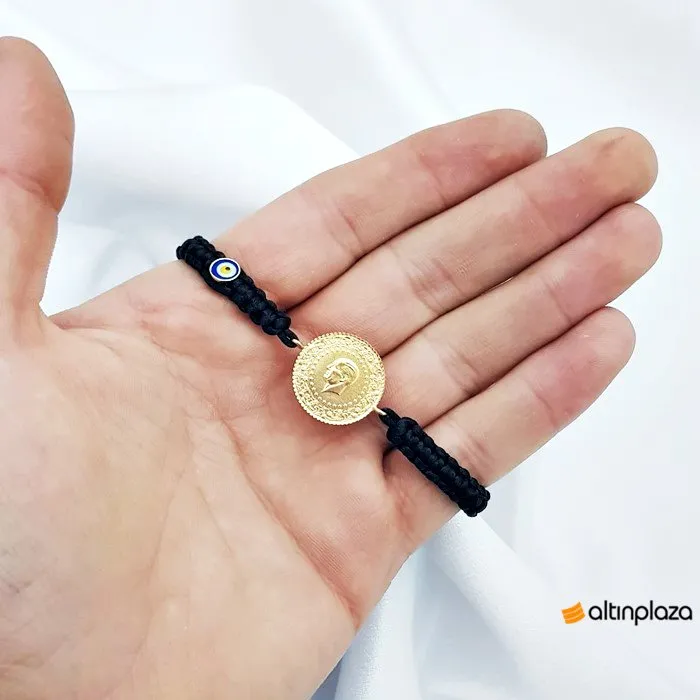 Nazar Boncuklu Ayarlanabilir İpli Altın Bileklik