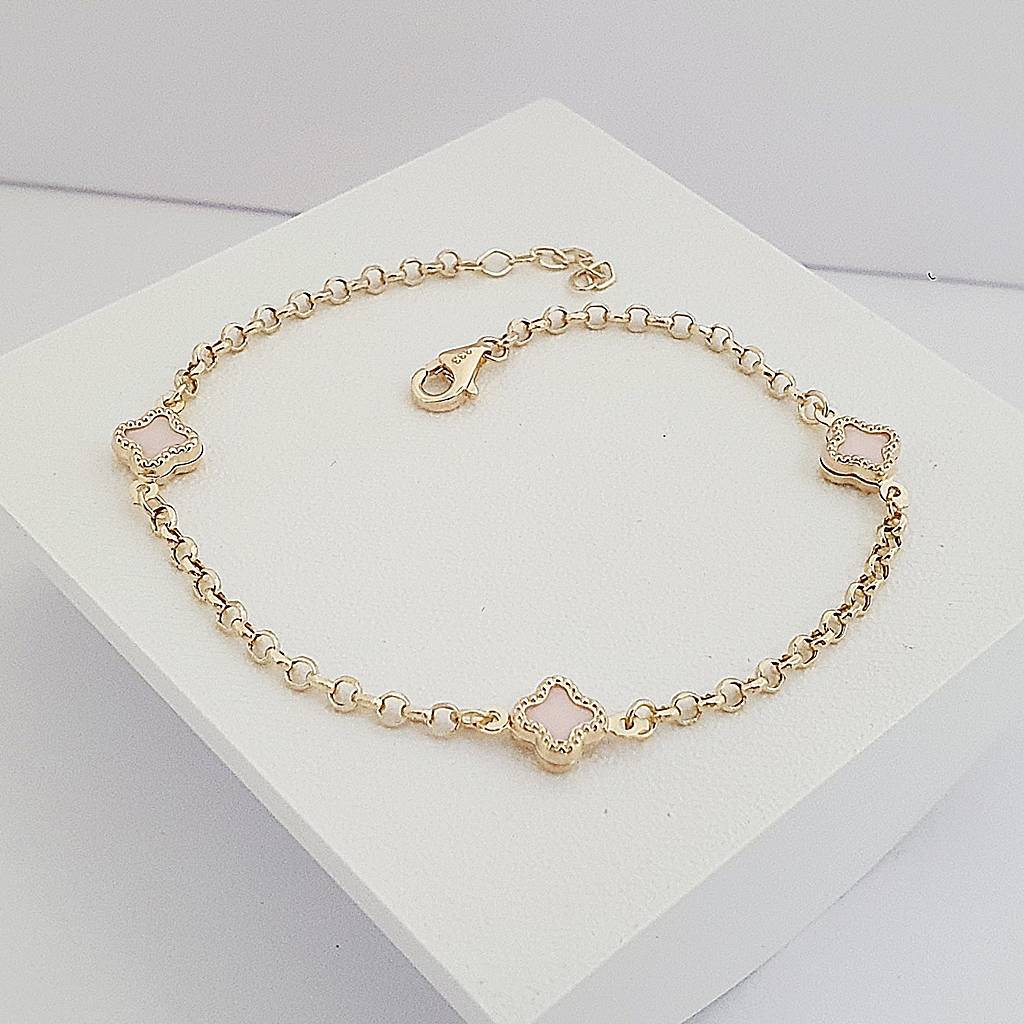Pembe Üçlü Yonca 8 Ayar Bileklik KN10610