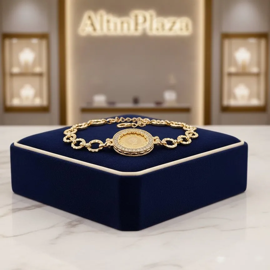 Piramit Desenli Oval Zincir Çeyrek Altın Bileklik FB01977