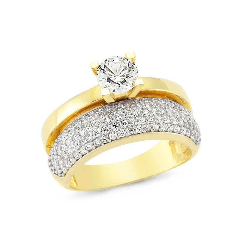 Tamtur Alyanslı, 14 Ayar Altın Tektaş Yüzük