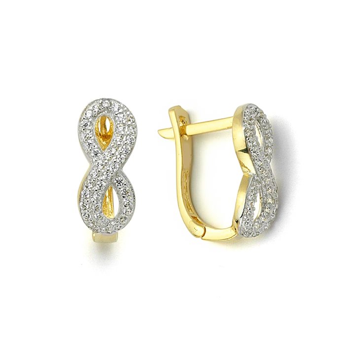 Taşlı Ve Sonsuzluk Tasarımlı 14 Ayar Altın Küpe Modeli