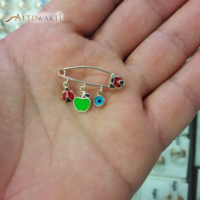 Uğur Böceği, Elma Ve Nazarlıktan Oluşan Altın Bebek İğnesi