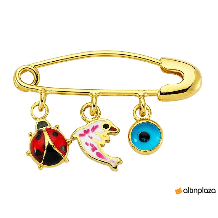 Uğur Böceği Yunus Balığı Ve Nazarlık Altın Çocuk İğnesi CK00607