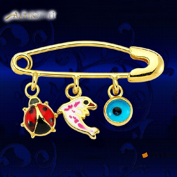 Uğur Böceği Yunus Balığı Ve Nazarlık Altın Çocuk İğnesi