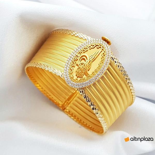 Altın Tuğralı On Sıralı Trabzon Hasır Kelepçe Bilezik